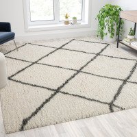 Flash Furniture RC-KJ-181070-01-810-IV-GR-GG Shag Style Diamond Trellis Area Rug - 8' x 10' - Ivory/Gray Polyester (PET)